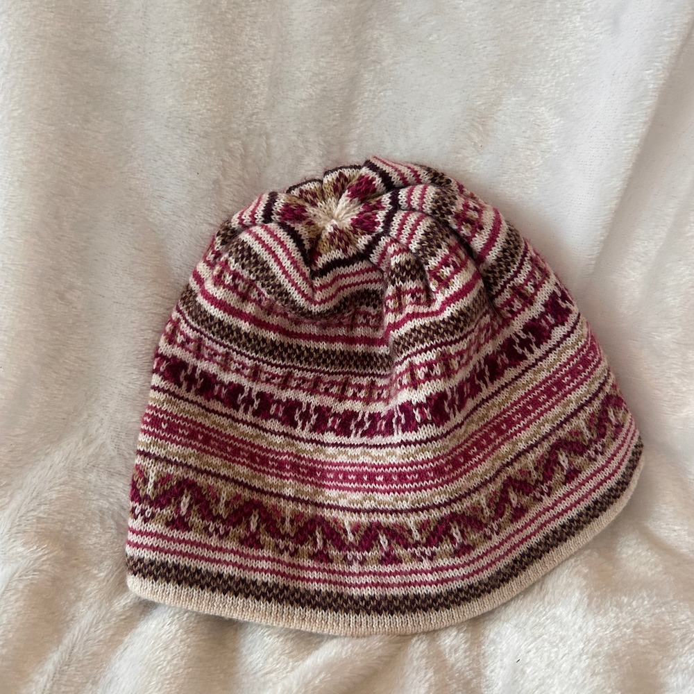 Columbia Beanie Women O/S Pink Fair Isle Fleece Lined Knit Hat Gorpcore CU9718